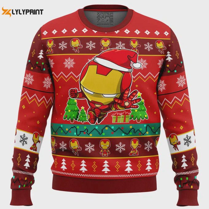 Get Festive With A Marvel Comics Iron Man Chibi Ugly Christmas Sweater – Perfect For The Holidays! 1