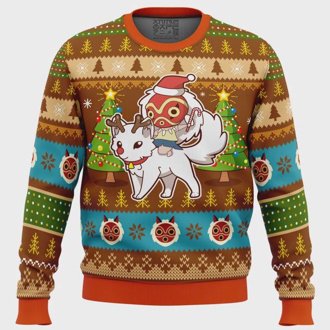 Get Festive With Mononoke Princess Ugly Christmas Sweater - Perfect Holiday Attire! 2