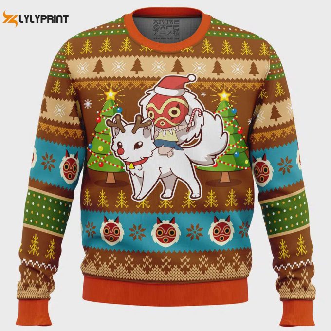 Get Festive With Mononoke Princess Ugly Christmas Sweater - Perfect Holiday Attire! 1