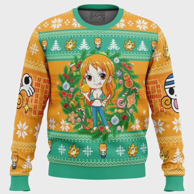 Get Festive With Christmas Nami One Piece Ugly Sweater – Perfect For Holiday Fun!