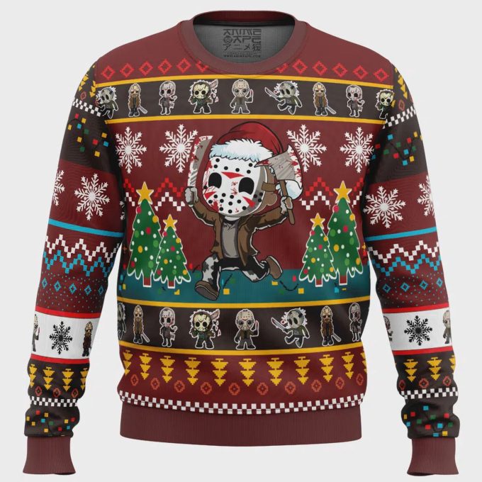 Cute Jason Friday The 13Th Ugly Christmas Sweater: Spooky Holiday Attire With Charm! 2