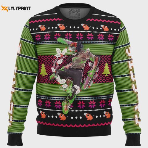 Deck the Halls with Denji Chainsaw Man Ugly Christmas Sweater – Festive and Fun Attire!