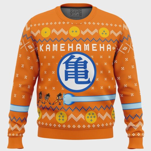 Get Festive with Dragon Ball Z Kamehameha Ugly Christmas Sweater – Perfect for Anime Fans!