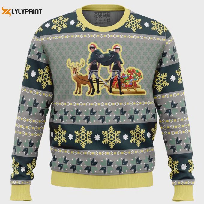 Eren Levi Attack On Titan Ugly Christmas Sweater: Festive Anime Apparel For Fans!