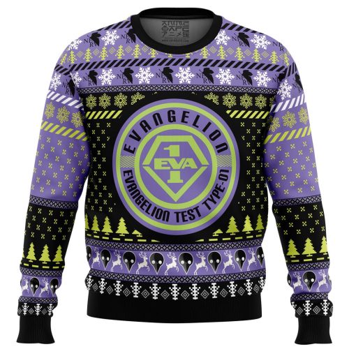 Get Festive with Eva-01 Neon Genesis Evangelion Ugly Christmas Sweater – Limited Edition Holiday Apparel