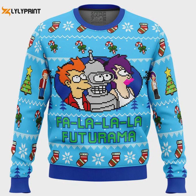 Get Festive With The Fa-La-La-La Futurama Ugly Christmas Sweater – Perfect Holiday Attire! 1