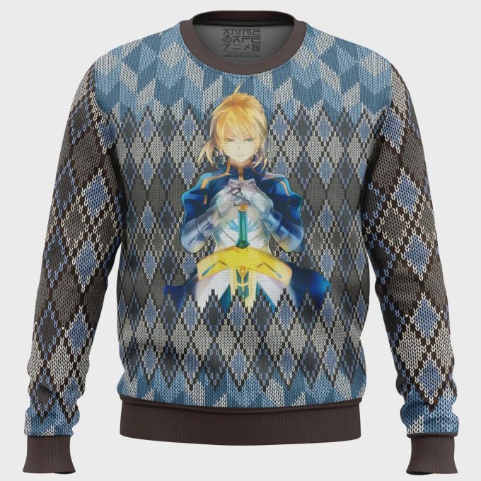 Fate Zero Saber Ugly Christmas Sweater: Festive Anime Merchandise For Fans!