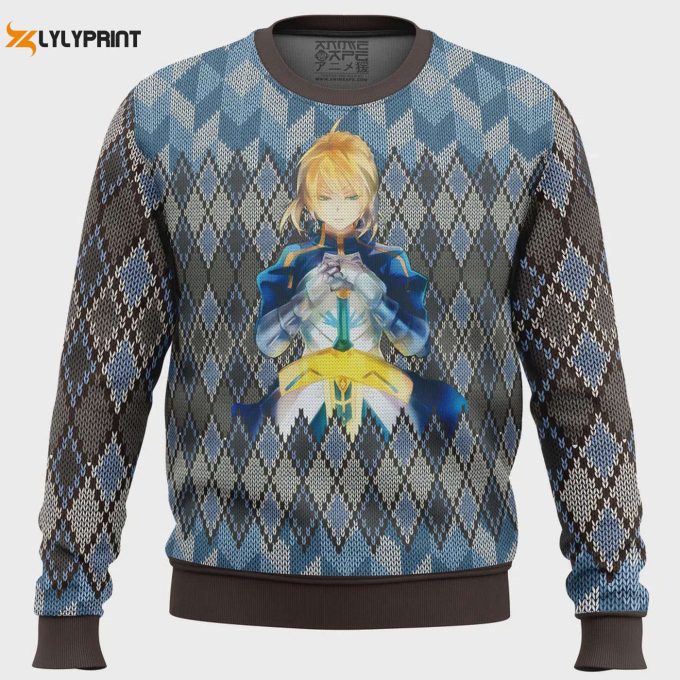 Fate Zero Saber Ugly Christmas Sweater: Festive Anime Merchandise For Fans!