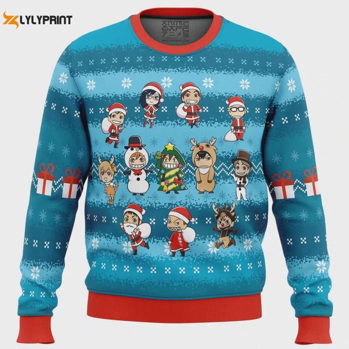 Festive Haikyuu Ugly Christmas Sweater: Embrace Holiday Spirit With Quirky Anime Design!