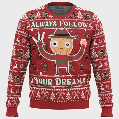 Spooky & Festive: Follow Your Dreams Nightmare on Elm Street Ugly Christmas Sweater