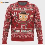 Spooky & Festive: Follow Your Dreams Nightmare on Elm Street Ugly Christmas Sweater