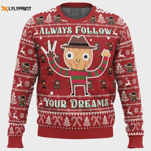 Spooky & Festive: Follow Your Dreams Nightmare on Elm Street Ugly Christmas Sweater