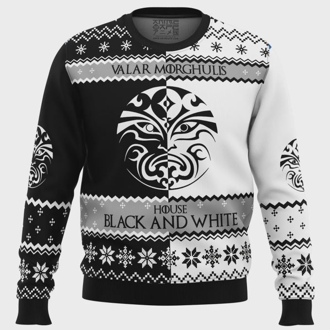 Game Of Thrones House Black And White Ugly Christmas Sweater – Festive Holiday Apparel For Fans