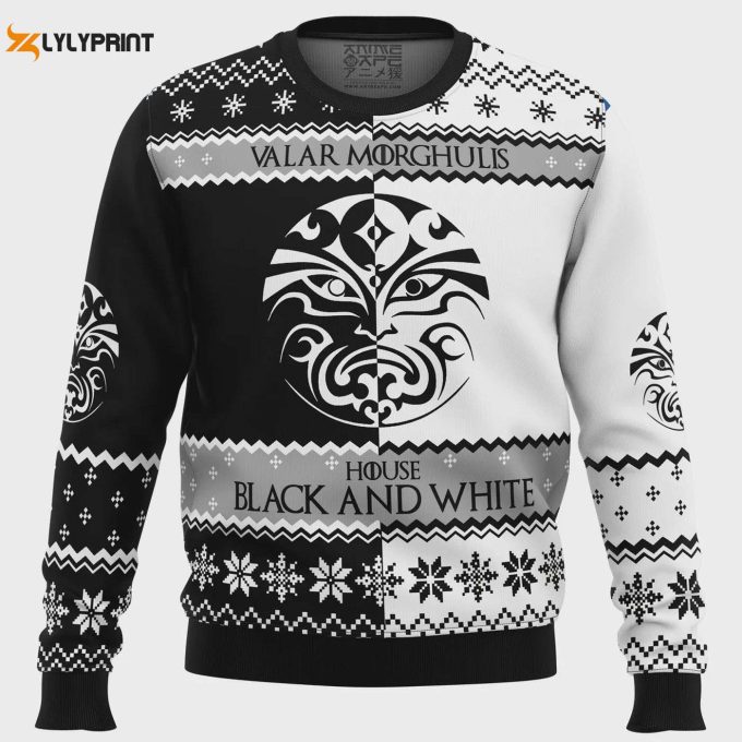 Game Of Thrones House Black And White Ugly Christmas Sweater – Festive Holiday Apparel For Fans