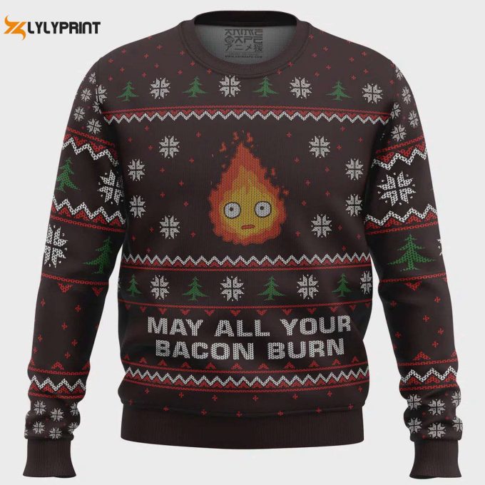 Ghibli May All Your Bacon Burn Ugly Christmas Sweater: Cozy Festive Attire For Anime Fans! 1