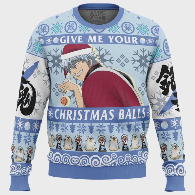 Gintama Ugly Christmas Sweater - Give Me Your Christmas Balls Festive Anime-Inspired Apparel 2