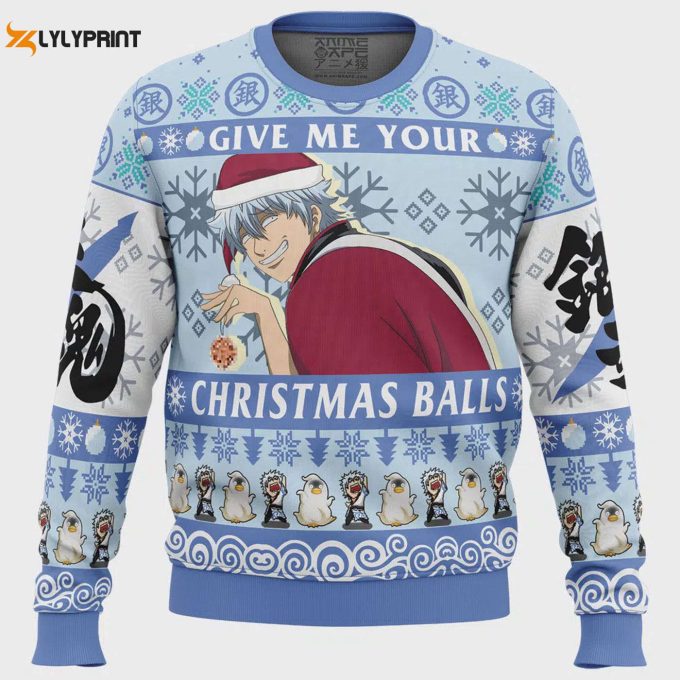 Gintama Ugly Christmas Sweater - Give Me Your Christmas Balls Festive Anime-Inspired Apparel 1