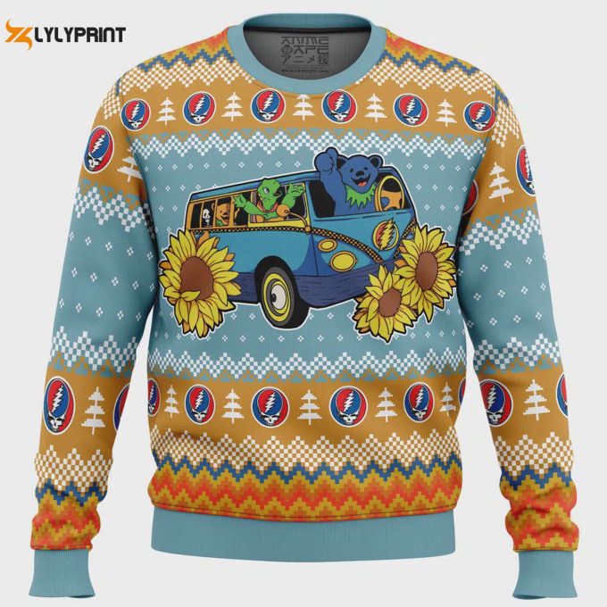 Get Festive With The Grateful Dead Bus Ugly Christmas Sweater – Perfect For Fans! 1