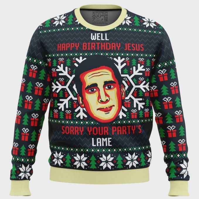 Hilarious Happy Birthday Jesus The Office Ugly Christmas Sweater - Spread Laughter This Holiday Season! 2