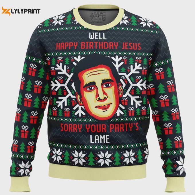 Hilarious Happy Birthday Jesus The Office Ugly Christmas Sweater - Spread Laughter This Holiday Season! 1