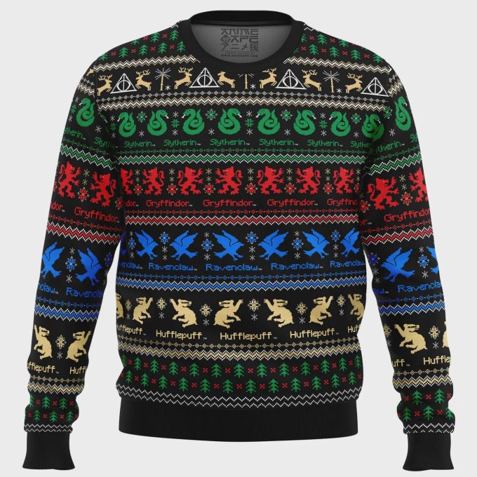 Magical Harry Potter Hogwarts Houses Ugly Christmas Sweater: Festive Wizarding Holiday Apparel