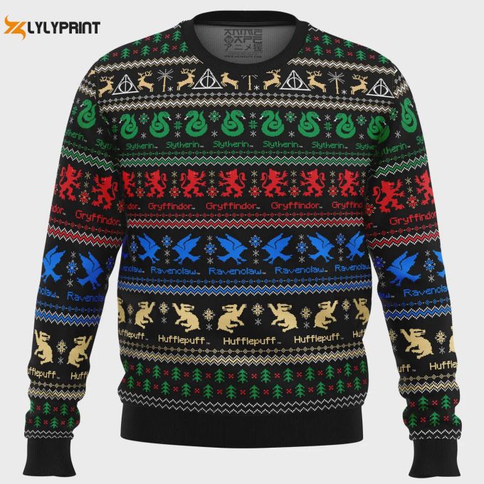 Magical Harry Potter Hogwarts Houses Ugly Christmas Sweater: Festive Wizarding Holiday Apparel