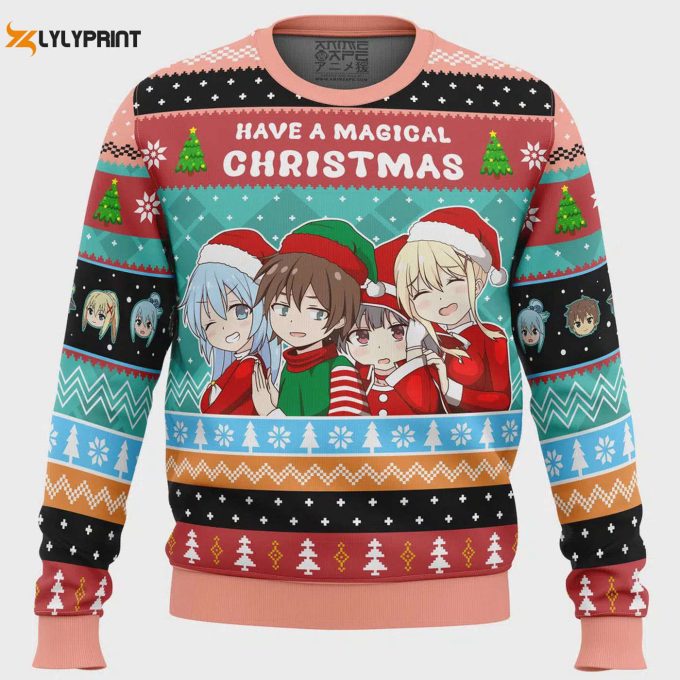 Get Festive With A Magical Konosuba Ugly Christmas Sweater - Perfect For A Memorable Christmas Celebration! 1