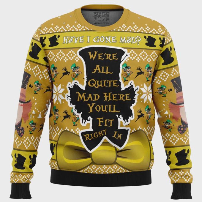 Get Festive With The Have I Gone Mad Alice In Wonderland Ugly Christmas Sweater – Perfect For Holiday Parties!