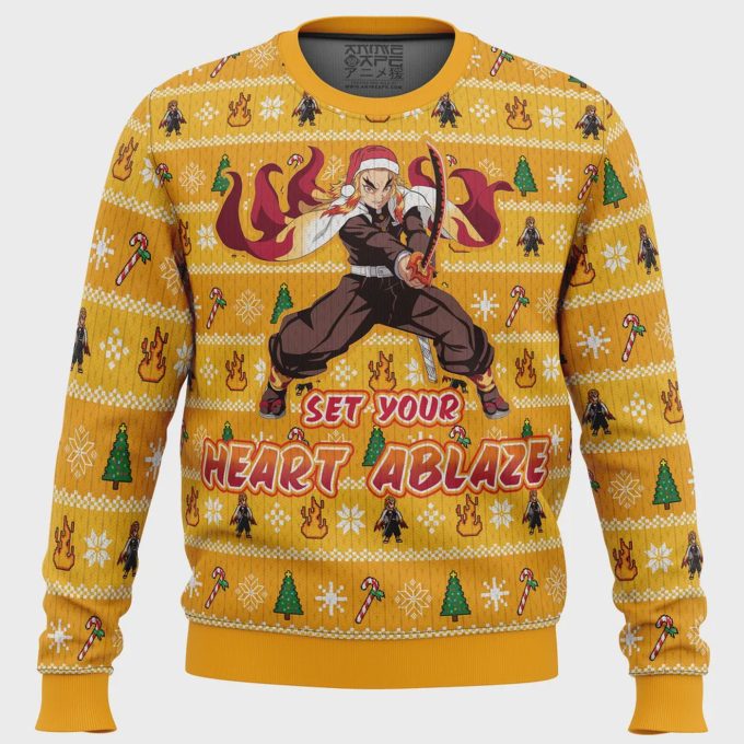 Get Festive With Heart Ablaze Rengoku Demon Slayer Christmas Sweater – Perfect For Anime Lovers!