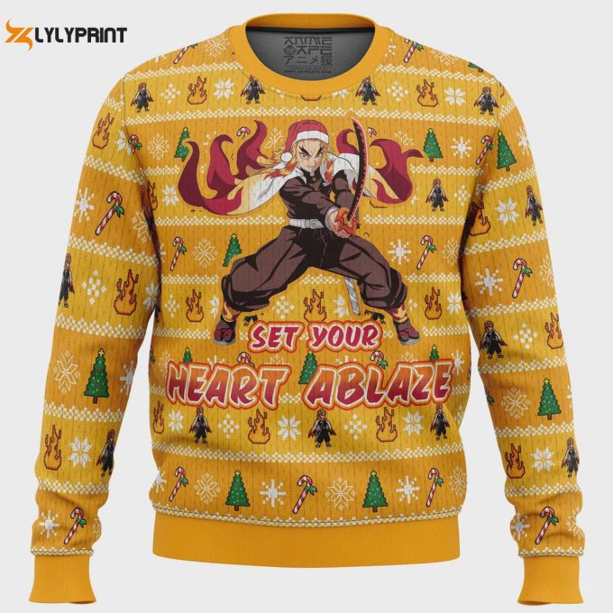 Get Festive With Heart Ablaze Rengoku Demon Slayer Christmas Sweater – Perfect For Anime Lovers!