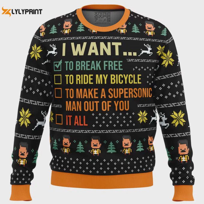 I Want To Break Free Queen Ugly Christmas Sweater: Festive And Fun Apparel For The Holidays!