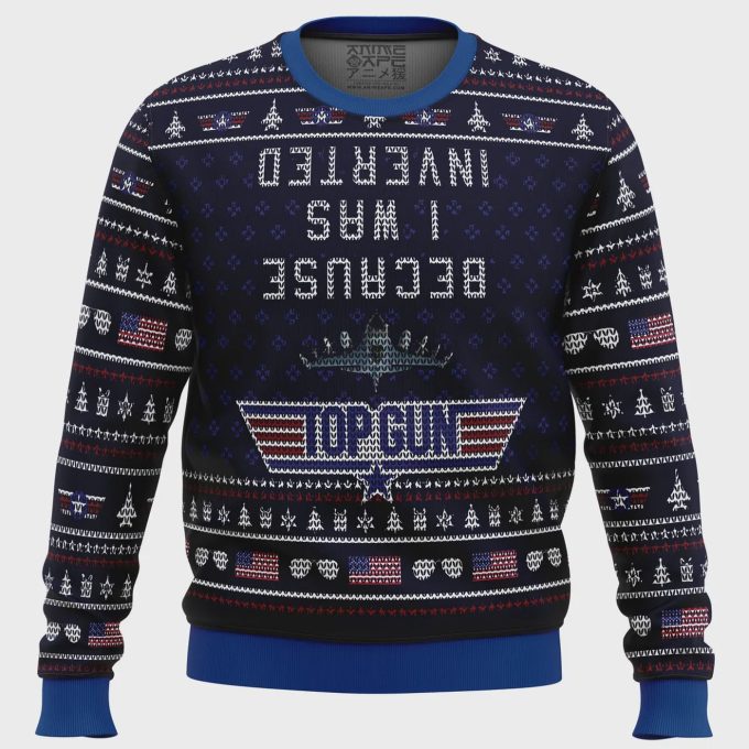 Get Festive With Our Inverted Top Gun Ugly Christmas Sweater - Perfect For Holiday Parties! 2