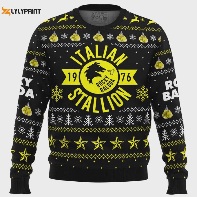 Rocky Balboa Italian Stallion Ugly Christmas Sweater – Festive Italian Themed Apparel