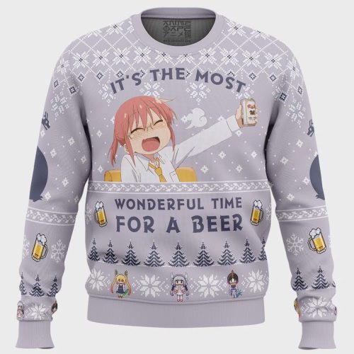 Get Festive with Miss Kobayashi’s Dragon Maid Ugly Christmas Sweater – Perfect for Beer Lovers!