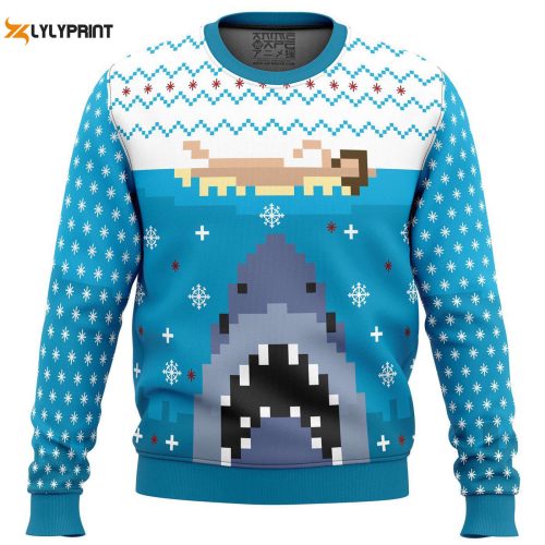 Get Festive with Jaws Ugly Christmas Sweater – Perfect Holiday Attire for Shark Fans!