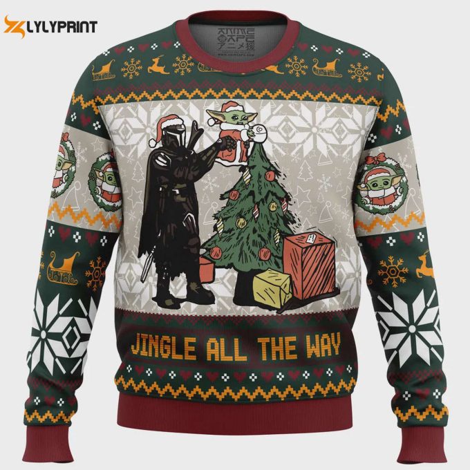 Jingle All The Way Mandalorian Star Wars Ugly Christmas Sweater – Festive And Cozy Holiday Apparel