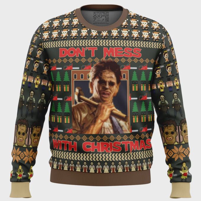 Spooky &Amp; Stylish: Leatherface Texas Chainsaw Massacre Ugly Christmas Sweater – Perfect For Horror Fans!