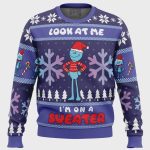 Get Festive with the Look at Me Mr Meeseeks Ugly Christmas Sweater – Perfect for Holiday Parties!