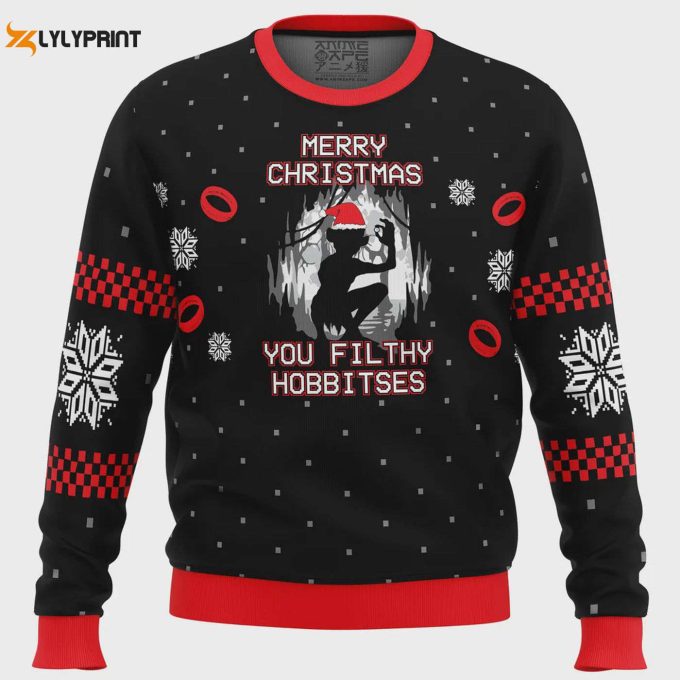 Get Festive With Lord Of The Rings Ugly Christmas Sweater - Perfect For Filthy Hobbitses! Shop Now! 1