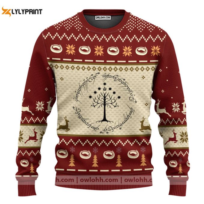 Get Festive With Lord Of The Rings Ugly Sweater - The White Tree Design Lotr Merchandise 1