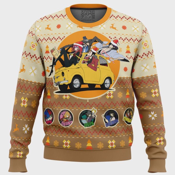 Lupin The 3Rd Happy Trip Ugly Christmas Sweater – Festive Anime Inspired Apparel For A Memorable Holiday Season