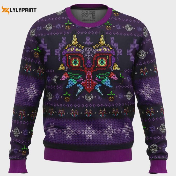 Get Festive With Majora S Mask Seamless Pattern Zelda Ugly Christmas Sweater 1