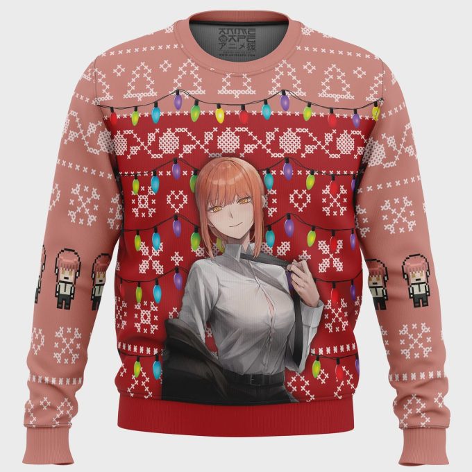 Makima Chainsaw Man Ugly Christmas Sweater: Festive Fun With Unique Design!