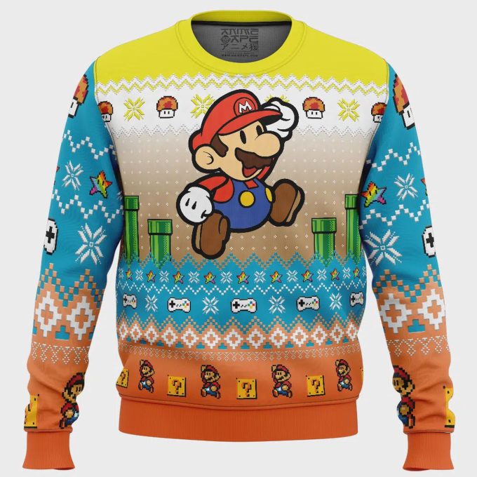 Get Festive With Mario Bros Ugly Christmas Sweater - A Fun Mario Adventure For The Holiday Season! 2