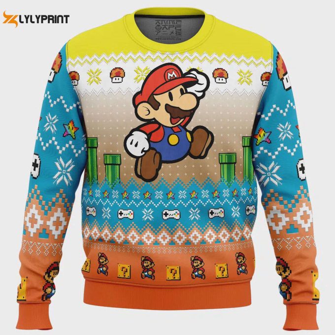 Get Festive With Mario Bros Ugly Christmas Sweater - A Fun Mario Adventure For The Holiday Season! 1