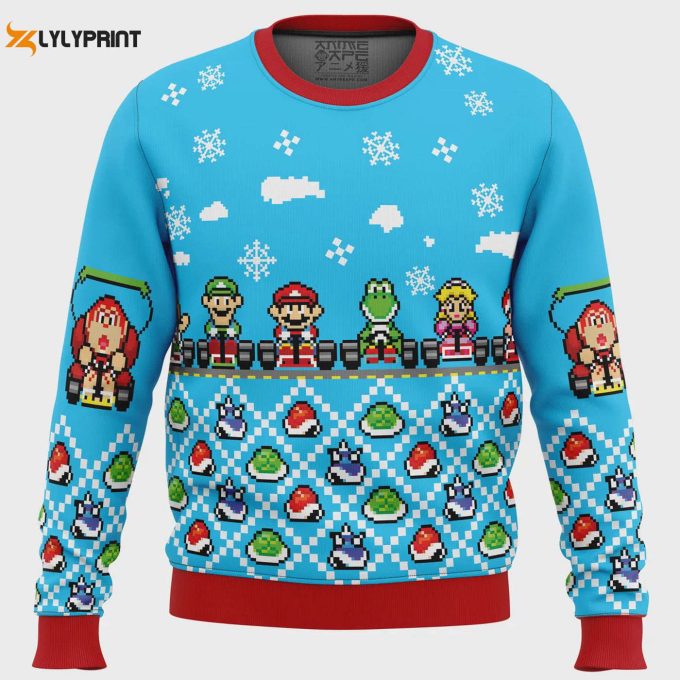 Get In The Holiday Spirit With The Mario Kart Ugly Christmas Sweater - Perfect For Gamers And Festive Fun! 1