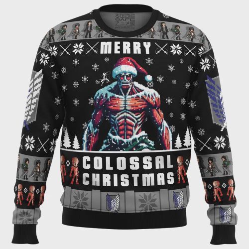 Merry Colossal Christmas Attack On Titan Ugly Sweater: Festive and Fun Holiday Apparel