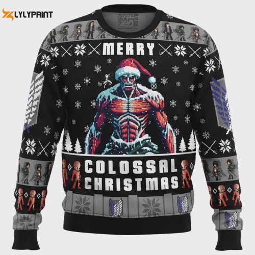 Merry Colossal Christmas Attack On Titan Ugly Sweater: Festive and Fun Holiday Apparel