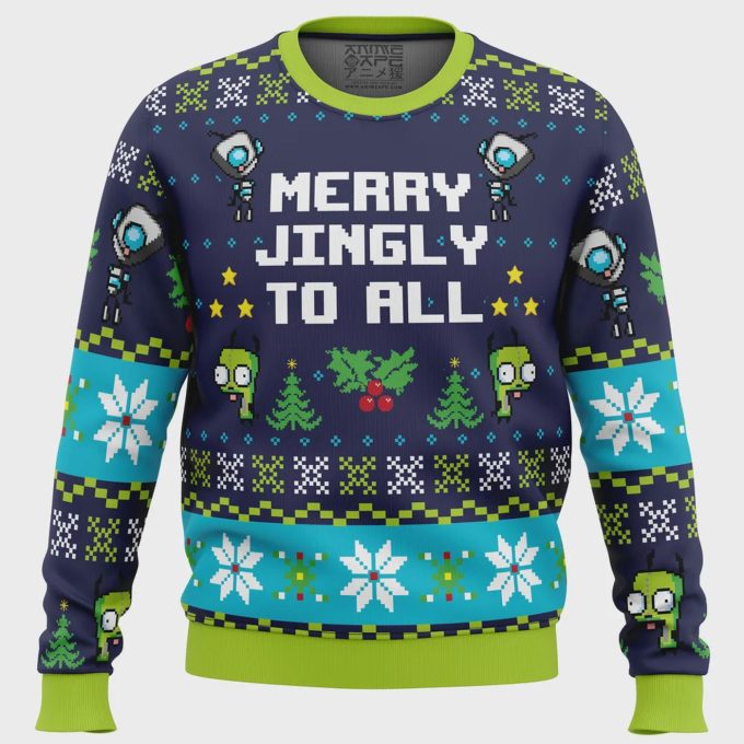 Get Festive With The Merry Jingly Invader Zim Ugly Christmas Sweater - Perfect Holiday Attire! 2