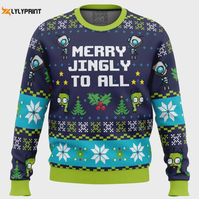 Get Festive With The Merry Jingly Invader Zim Ugly Christmas Sweater - Perfect Holiday Attire! 1